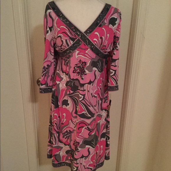 Tahari Dresses & Skirts - Tahari Pink/Grey/White 3/4 Sleeve Dress